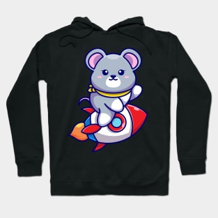 Cute mouse riding rocket cartoon Hoodie